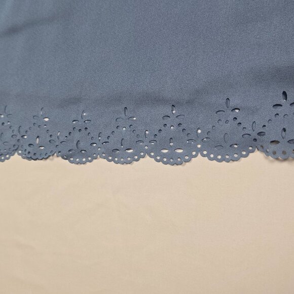 Mikarose Blue Eyelet Hem Short Sleeve Blouse Women’s XXL Modest Feminine Top - Picture 11 of 12